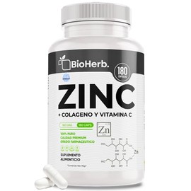 BioHerb Zinc + Colageno y Vitamina C (180 Capsulas 500mg) | [Extremadamente Eficaz] - | Recuperacion y Descanso | Calidad Suprema | Grado Farmaceutico