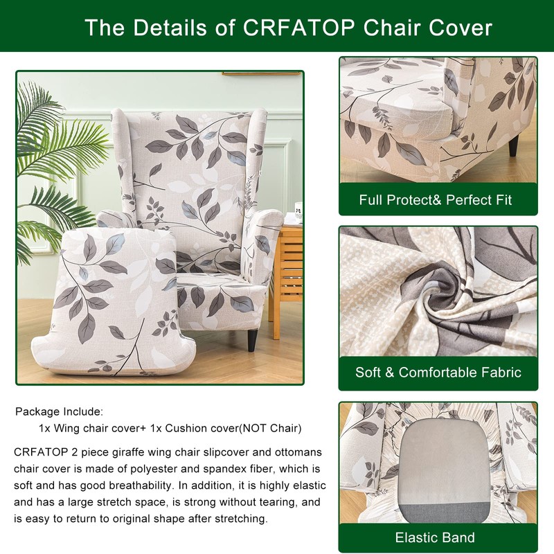 CRFATOP Wingback Chair Covers 2 Pieces Stretch Printed Wing Back