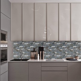 STICKGOO 10-Sheet Peel and Stick Backsplash for Kitchen, Decorative Self Adhesive Backsplash Tiles(Light Blue & Brown Granite, Thicker Design)