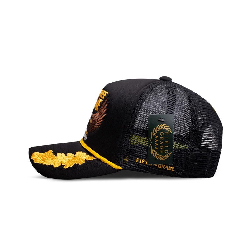 FIELD GRADE No Free Game Scrambled Eggs Black Trucker Hat
