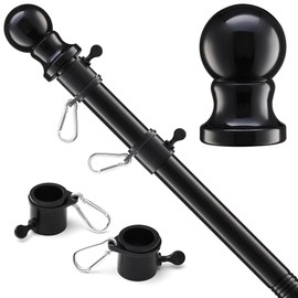 Flag Pole for Outside House, Black Metal Heavy Duty Portable Indoor Outdoor Yard House Garden Flag Pole for Truck Car Porch 5ft