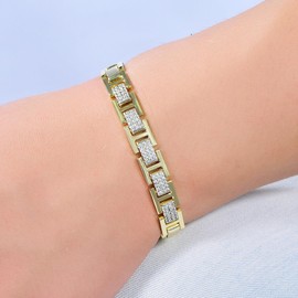 TRENDOLLA Mens Stainless Steel Bracelet, 7.5/8 inches Dainty Hiphop Cuban Link Chain Bracelet White Gold and 14K Gold Plating (Style02-14K Gold)