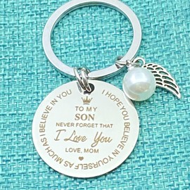 To My Son Keychain Inspirational Gifts for Son From Mom, I Love You Forever Keyring Birthday Christmas Valentine's Day Graduation Anniversary Back To School Gifts for Boys Stepson Son in Law Jewelry