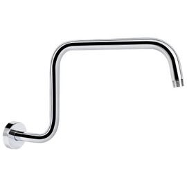 NearMoon S Shape Shower Extension Arm with Flange, Stainless Steel High Rise Shower Head Extender Pipe, Horizontal Extension Standard 1/2" Connection- Bathroom Accessory, 16 Inch (Chrome Finish)