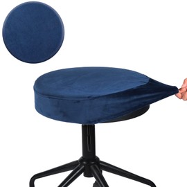 SINOSSO Velvet Bar Stool Cover, Soft & Elastic Round Slipcover for Small Upholstered Furniture（Dia.13-15", Navy）