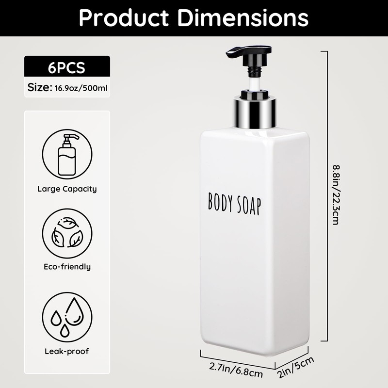Segbaeuty Pump Bottle 500 ml, Pack of 6 Soap Dispensers