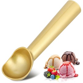 Ice Cream Scoop,7 inches Nonstick Anti-Freeze One Piece Aluminum Scooper Spoon, Heavy Duty Durable Design, Easy Clean, for Gelato, Cookie Dough, Sorbet, Almond (Gold)