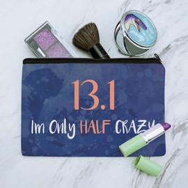 13.1 Half Marathon Half Crazy Running Runner Makeup Cosmetic Bag Organizer Pouch