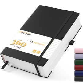 Smarpau Notebook A5, Lined Journal with 360 Pages and 100 gsm Premium Paper, Leather Diary, The College Pad Notepad is Suitable for Writing and Noting, 14.5 x 21 cm, Black