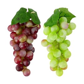 UUYYEO 2 Bunches Decorative Artificial Grapes Plastic Hanging Grapes Green and Red Fake Grapes Faux Fruit Centerpieces Props Simulated Fruit Ornaments for Home Kitchen