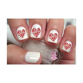 60 Red Valentine Heart Nail Art Decals