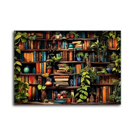 WEMEON Bookshelf Paint by Numbers for Adults - Gothic Themed Adult Paint by Number Kits with Brushes Acrylic Paints, Relaxing Stress Relief Hobby for Beginners, Teens, Artists, 16"x20" Canvas