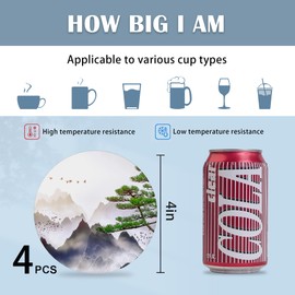 Coasters for Drinks,Misty Forest Trees Mountain Japanese Absorbent Coaster Set of 4 with Cork Base,Ceramic Drink Coasters for Cold Drinks Wine Glasses Cups Mugs,Housewarming Gifts for Home Decor