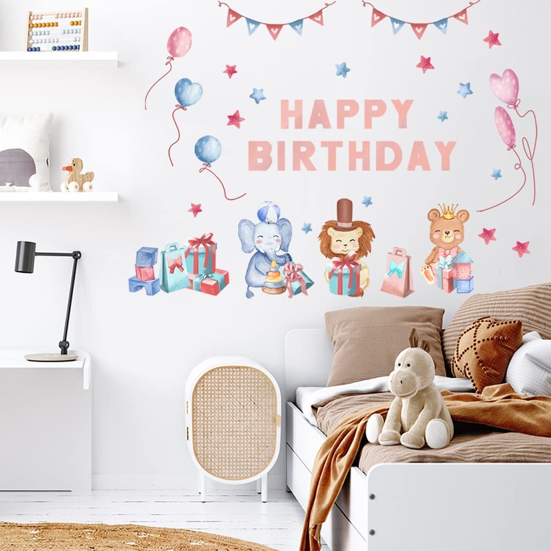 Fujitoya M0429 Wall Sticker Animals Birthday Balloons Kids Room Baby