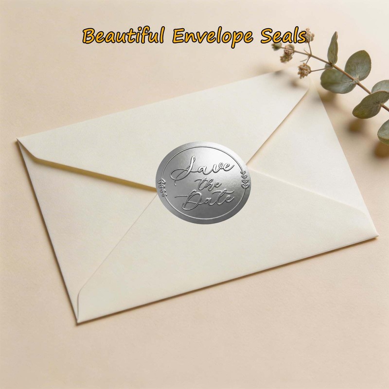 100 Pack Save The Date Gold Foil Stickers, Embossed Metallic