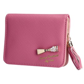 Fair Fairy 151124 Women's Bifold PU Leather Mini Wallet Ribbon Cute Present (Rose Pink)