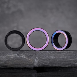 COOEAR 2 Pairs Stainless Steel Black Ear Gauges Retro-reflective Sheeting Tunnels and Plugs.