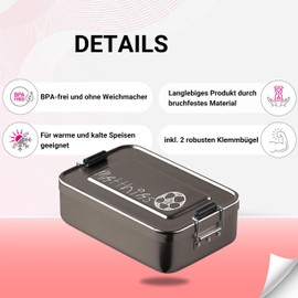 elasto Robuste Brotdose Anthrazit Brotbüchse Brotbox mit Name und Coolem Fußball Motiven Lunchbox mit Gravur Aluminium Vesperdose Pausenbox mit Name BPA-Frei Vorratsdose Brotdose Personalisiert aus Metall (Fußball)