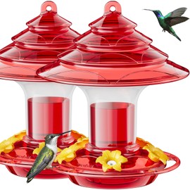 Birdream Hummingbird Feeder for Outdoors Hanging, 40 OZ Humming Birds Feeders with 10 Bee Guard Feeding Ports & Built-in Ant Moat and Brush, Bird Feeder for Outside, Gifts for Women - Red