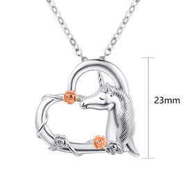 TANGPOET Unicorn Necklace Gifts for Women S925 Sterling Silver Unicorns with Rose Flower Heart Pendant Jewelry Gifts for Birthday Christmas
