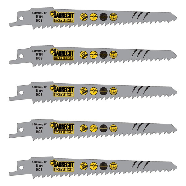 5 x SabreCut SCRS644D_5 150mm 6 TPI S644D Fast Wood Cutting Reciprocating Sabre Saw Blades Compatible with Bosch Dewalt Makita and many others