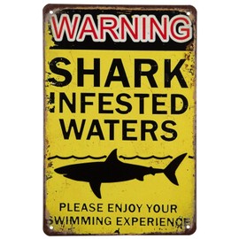 ERLOOD Warning Shark Infested Waters Vintage Tin Signs Retro Metal Wall Poster Decorative Tin Sign 8 x 12