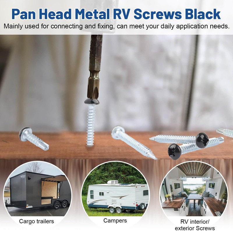 Pan Head Metal RV Screws Black #8 X 5/8" for