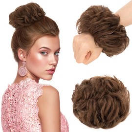 Elailite Human Hair Messy Bun Hair Piece Real Hair Remy Hair Covered Scrunchies Donuts Updo Chignon For Women - #4R Medium Brown