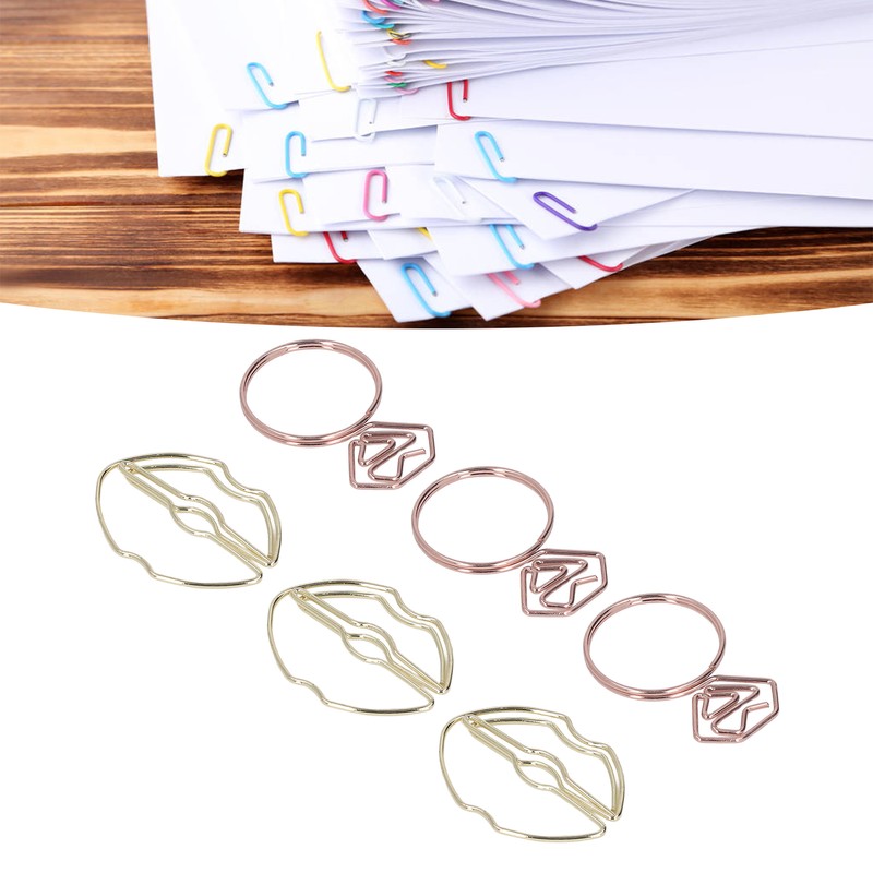 100pcs Metallic Paper Clips Lips Diamond Rings Shape Nonslip Portable