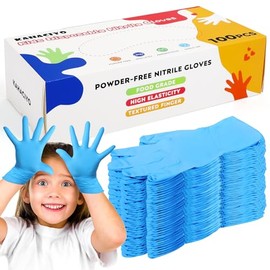 Disposable Nitrile Gloves for 4-10 Years Old, Latex and Powder Free, Suitable for Cooking, Gardening, Crafting, Painting, Cleaning (Pack of 100)