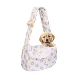 Floral Print Pet Carrier Bag for Small Dogs and Cats, Hands-Free Design Pet Bags(Blue Floral, Small)