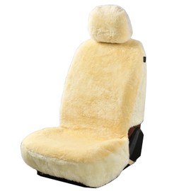 Chifengzun 1PC Front Bucket Genuine Sheepskin Car Seat Cover Lambskin Winter Car seat Cushion Lambs Wool Sheep Skin Fuzzy Seat Cover Shearling Car Accessories for SUVs, Saloons and Trucks (Beige)