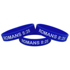 TheAwristocrat_USA Company_3-Pack Christian Bible Verse Silicone Bracelets Favorite Scripture Rubber Wristbands (Romans 8:28 Blue, XL (8.5" 216mm))