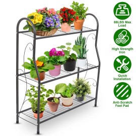 3-Tier 88LBS Heavy Duty Plant Stand Shelf Flower Pot Holder Display Rack with Utility Storage Organizer for Indoor/Outdoor Usecolor: Grey1