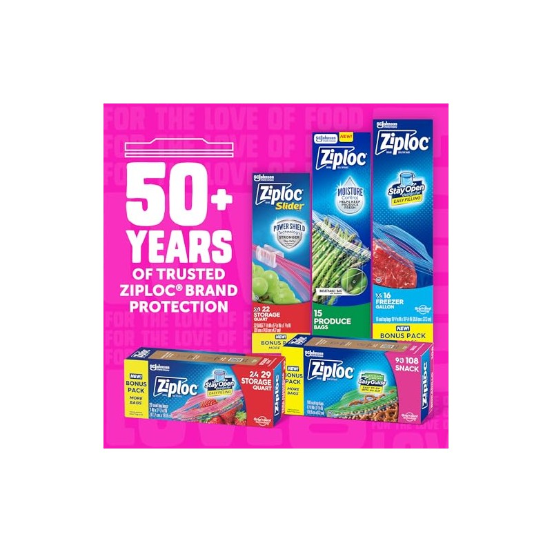 Ziploc Bolsas de almacenamiento de alimentos de cuarto de galón,