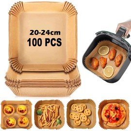 ZENSUKYE Forro de Papel Desechable para Freidora de Aire, 20-24 cm 100 Pack Revestimiento de Papel Desechable, Papel para Freidora de Aire Cuadrado para Freidora de Aire,Freidoras,Hornos,Microondas