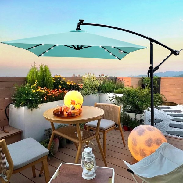 6.5x10 ft Rectangle Patio Umbrella with Base Included, Offset Cantilever