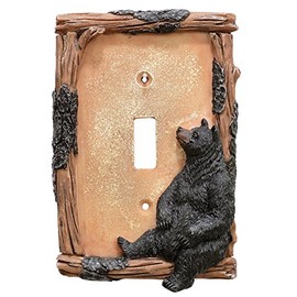 BLACK FOREST DECOR Black Bear & Twig Single Switch Plate, Polyresin, 3 1/2" W x 1/2" D x 5 1/3" H