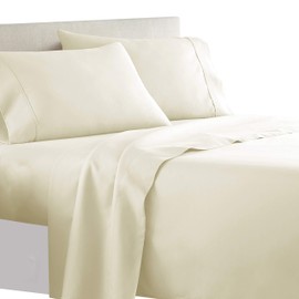 Royal Tradition Solid 300 Thread Count, 100 Percent Cotton 4PC Queen Bed Sheets Set with Deep Pockets, Ivory