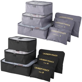 12 Set Packing Cubes for Travel Luggage Packing Bags Reusable Waterproof Suitcase Organizer Bags Set with Shoe Bag and Toiletry Bag (Black+Grey)