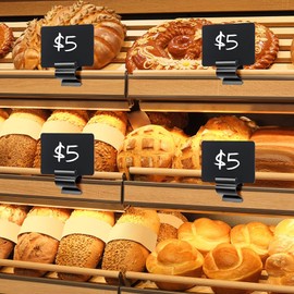 XXAptube 50 Pcs Black Sign Labels, Chalkboard Signs Clip for Food, Plastic Food Label Holder Buffet Price Tag Sign Holder for Business, Store, Supermarket