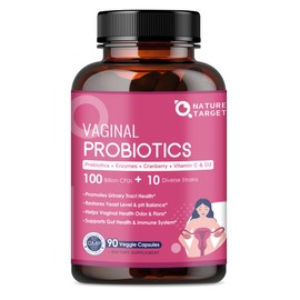 NATURE TARGET Probióticos vaginales para mujeres, 100 mil millones de UFC de probióticos y prebióticos con enzimas digestivas, arándano y D-manosa... 