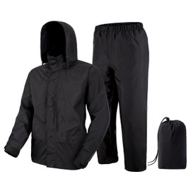 Fousam Rain Suit, Rain Gear for Men Waterproof, Black Rain Jacket, Lightweight Rain Coat for Fishing, Hunting, Motorcycling, Hiking, Traveling, M