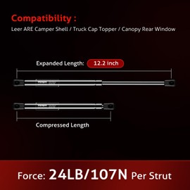 Vepagoo C16-03795 12 inch 24Lb/107N Gas Shocks Struts Spring for Leer Topper Truck Pickup Tool Box Boat Deck, Weatherguard CSPS Aluminum Toolbox are Topper Camper Shell Side Window, 2pcs (1 Pair)