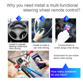 Bluetooth 5.0 Steering Wheel Media Button, Wireless Music Controller with Volume/Call Keys, 10m Range Car Remote for iOS/Android