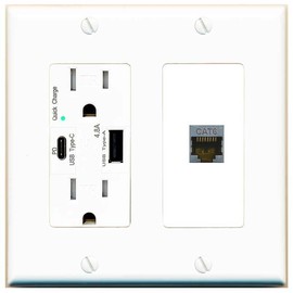 [1 Ports] CAT6-SHIELDED Wall Plate with USB A and C Chargers [White]