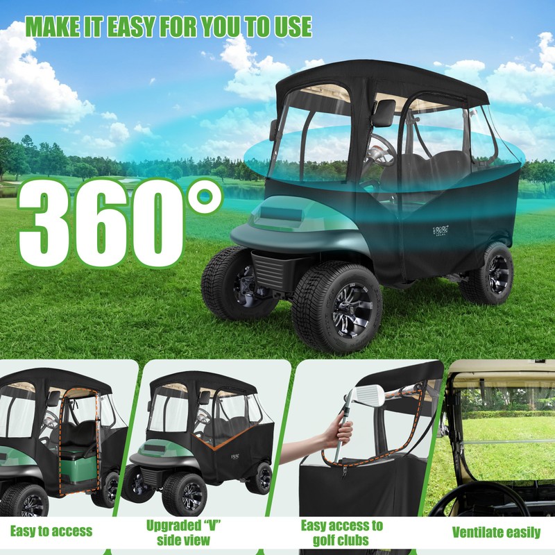 10L0L Golf Cart Driving Enclosures 2 Passenger for Club Car