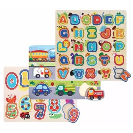 Little Moppet NEW Little Moppet Wooden Peg Puzzle Set Lot: ABC, Numbers & Vehicles-3 Pack 2+