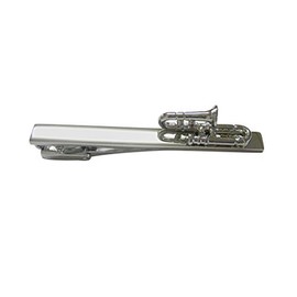 Silver Toned Trombone Music Instrument Square Tie Clip