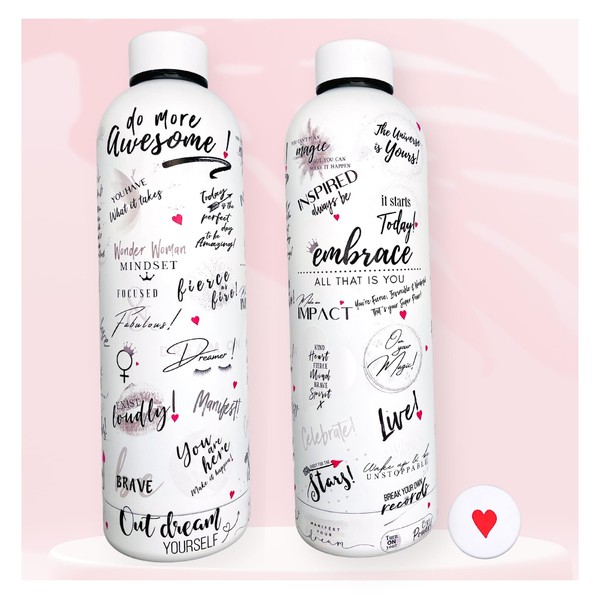 Girl Power 24/7 Be Unstoppable Inspirational 24oz Stainless Steel Water Bottle with Motivational Quotes. Boss Lady Gifts, Daily Affirmations for Women, Girl Boss Water Bottle